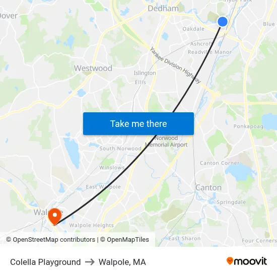 Colella Playground to Walpole, MA map
