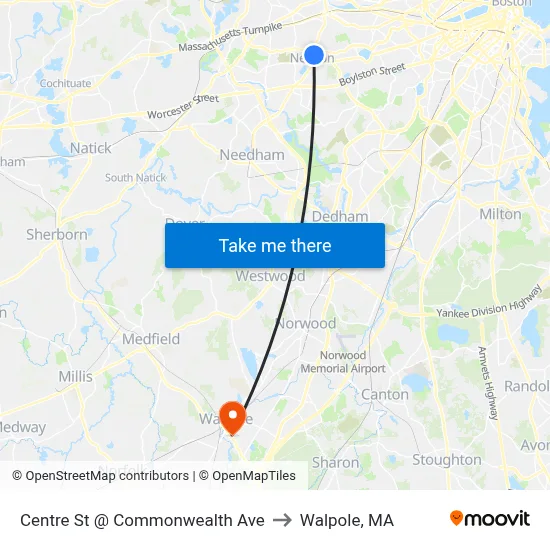Centre St @ Commonwealth Ave to Walpole, MA map