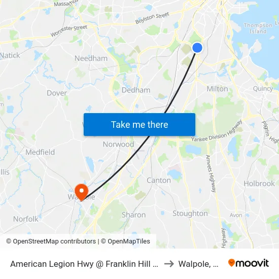 American Legion Hwy @ Franklin Hill Ave to Walpole, MA map