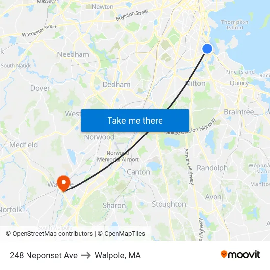 248 Neponset Ave to Walpole, MA map