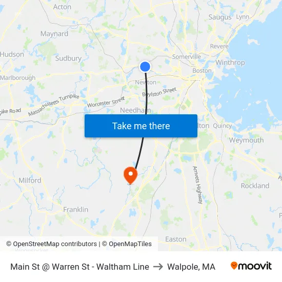 Main St @ Warren St - Waltham Line to Walpole, MA map