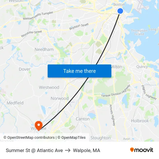 Summer St @ Atlantic Ave to Walpole, MA map