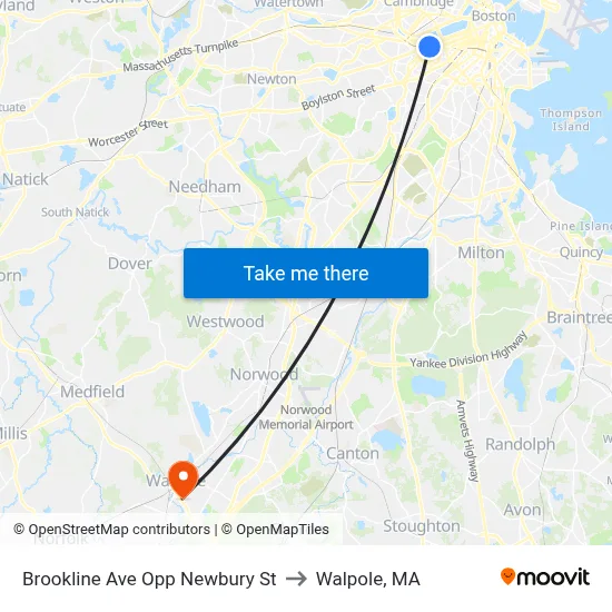 Brookline Ave Opp Newbury St to Walpole, MA map