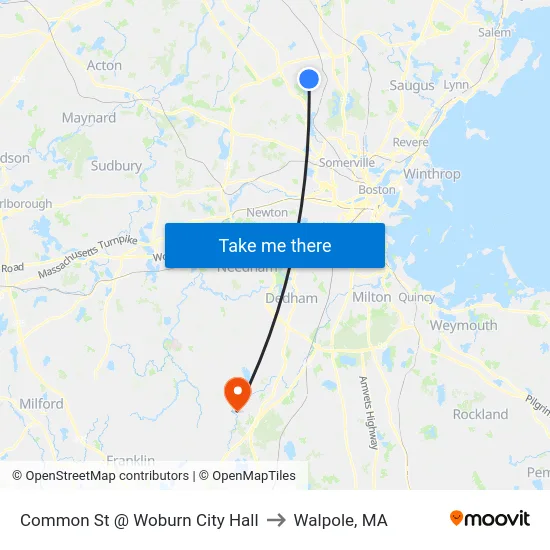 Common St @ Woburn City Hall to Walpole, MA map
