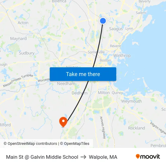 Main St @ Galvin Middle School to Walpole, MA map