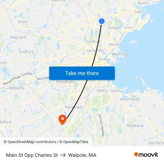 Main St Opp Charles St to Walpole, MA map
