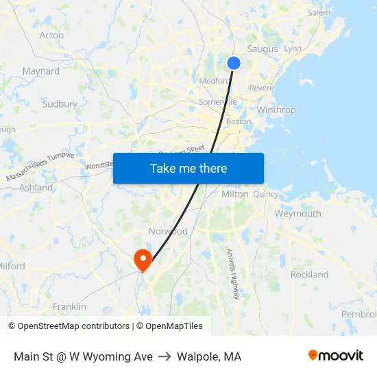 Main St @ W Wyoming Ave to Walpole, MA map