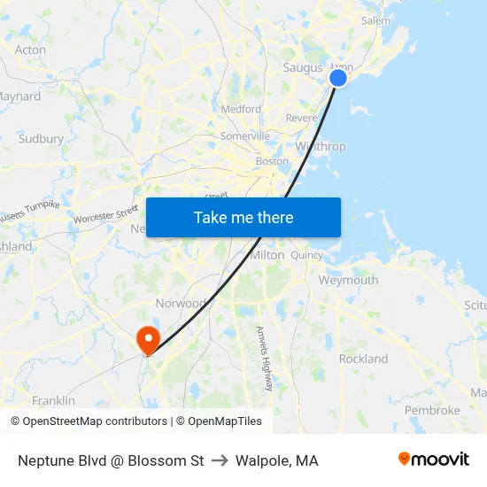 Neptune Blvd @ Blossom St to Walpole, MA map