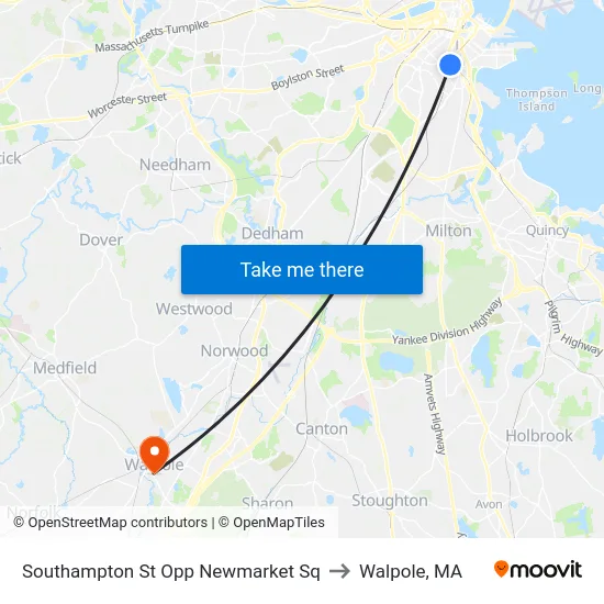 Southampton St Opp Newmarket Sq to Walpole, MA map
