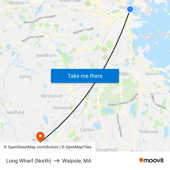 Long Wharf (North) to Walpole, MA map