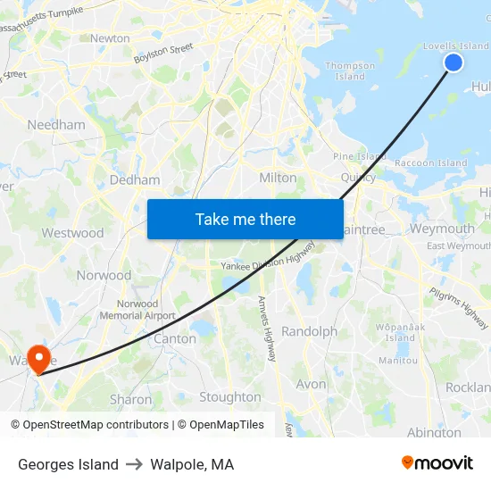 Georges Island to Walpole, MA map