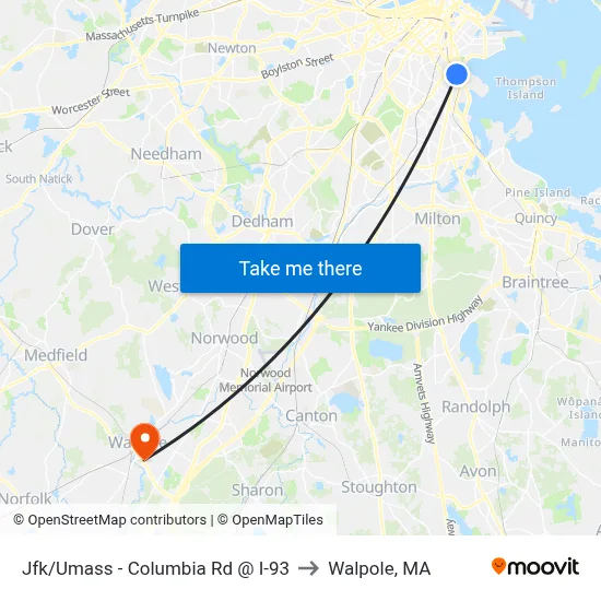 Jfk/Umass - Columbia Rd @ I-93 to Walpole, MA map