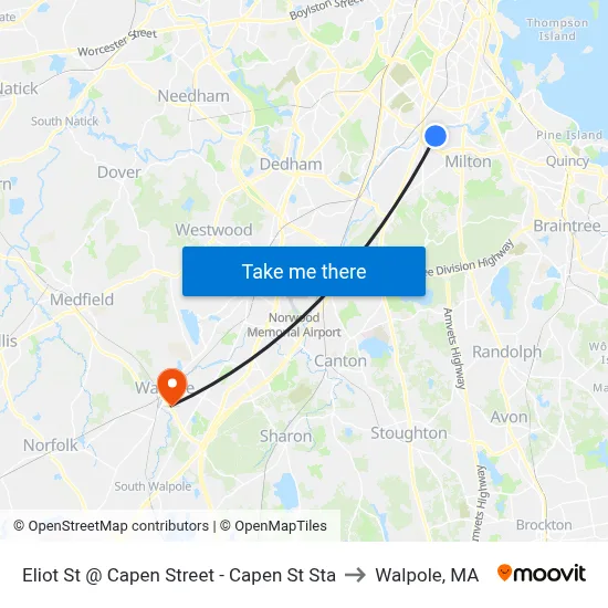 Eliot St @ Capen Street - Capen St Sta to Walpole, MA map