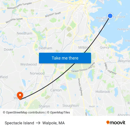 Spectacle Island to Walpole, MA map