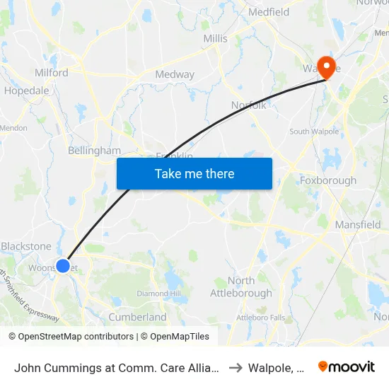 John Cummings at Comm. Care Alliance to Walpole, MA map