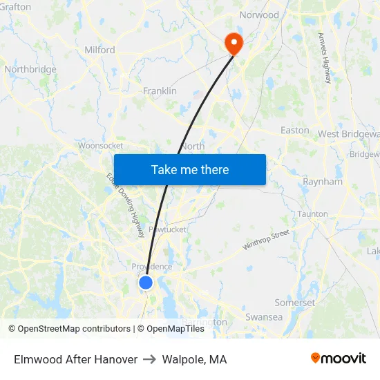 Elmwood After Hanover to Walpole, MA map