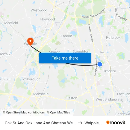 Oak St And Oak Lane And Chateau Westgate to Walpole, MA map