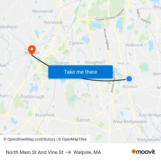 North Main St And Vine St to Walpole, MA map