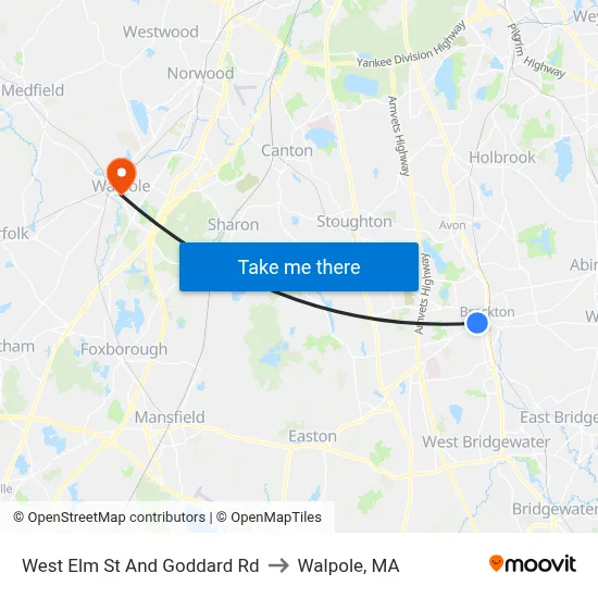 West Elm St And Goddard Rd to Walpole, MA map