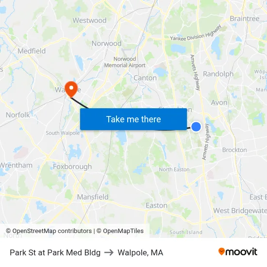 Park St at Park Med Bldg to Walpole, MA map