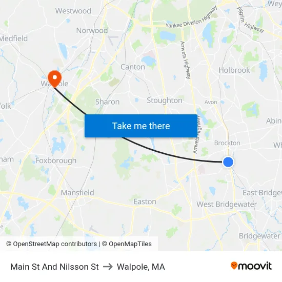 Main St And Nilsson St to Walpole, MA map