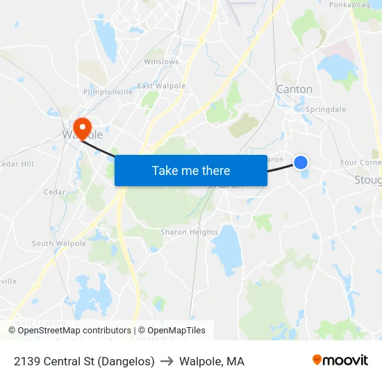 2139 Central St (Dangelos) to Walpole, MA map