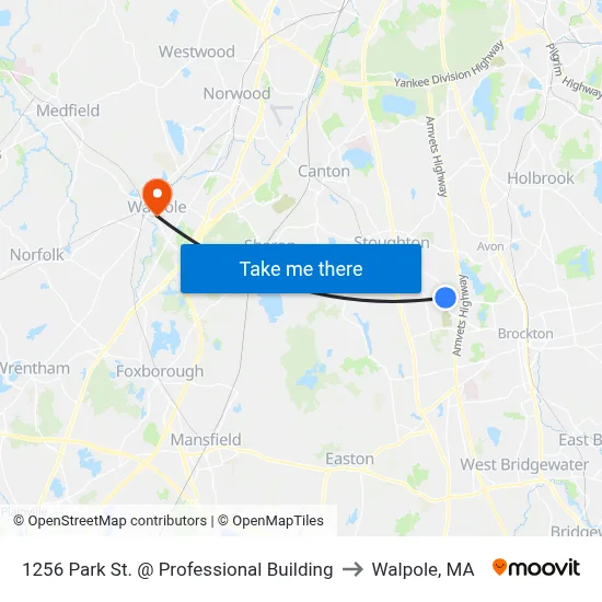 1256 Park St. @ Professional Building to Walpole, MA map