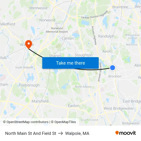 North Main St And Field St to Walpole, MA map