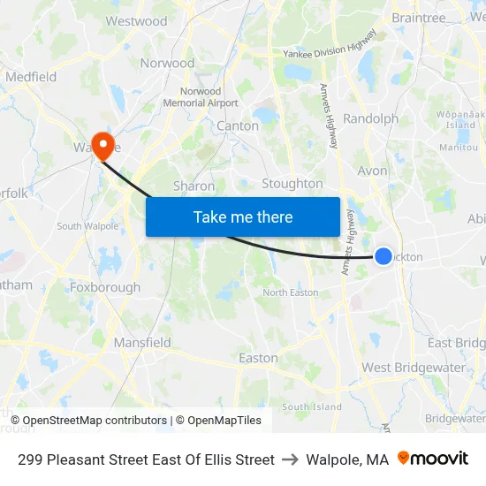 299 Pleasant Street East Of Ellis Street to Walpole, MA map