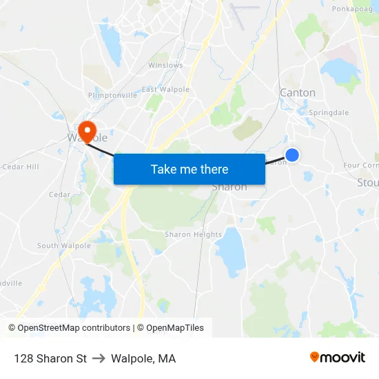 128 Sharon St to Walpole, MA map