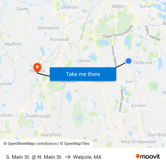 S. Main St. @ N. Main St. to Walpole, MA map