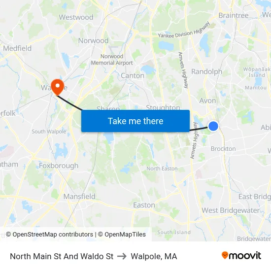 North Main St And Waldo St to Walpole, MA map