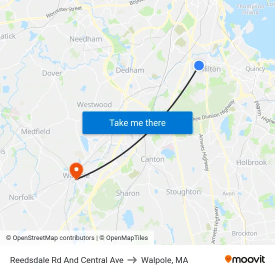 Reedsdale Rd And Central Ave to Walpole, MA map
