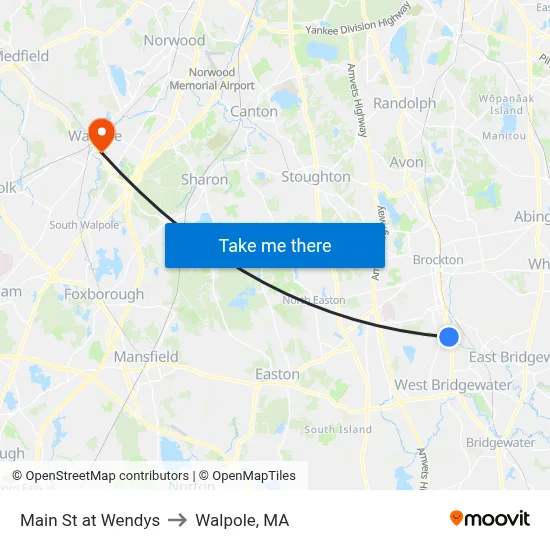 Main St at Wendys to Walpole, MA map