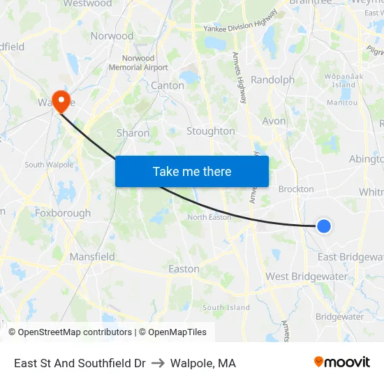 East St And Southfield Dr to Walpole, MA map