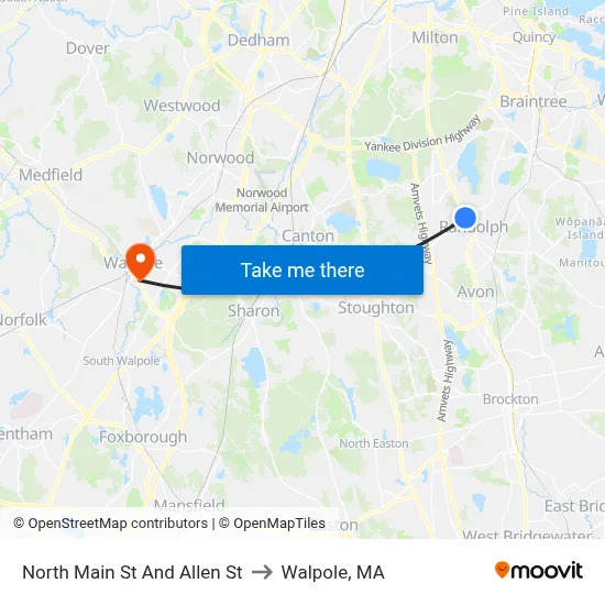 North Main St And Allen St to Walpole, MA map