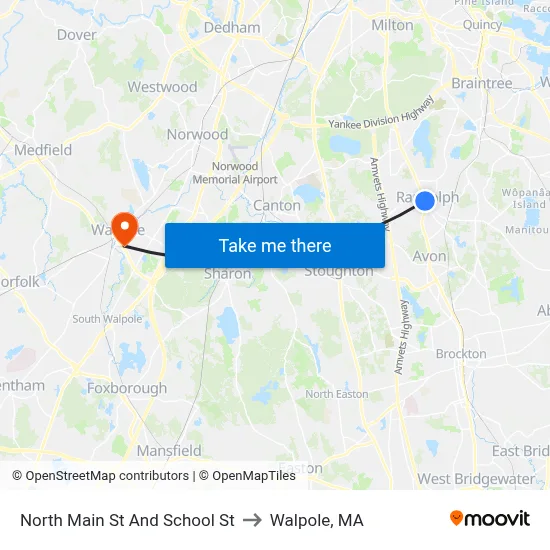 North Main St And School St to Walpole, MA map