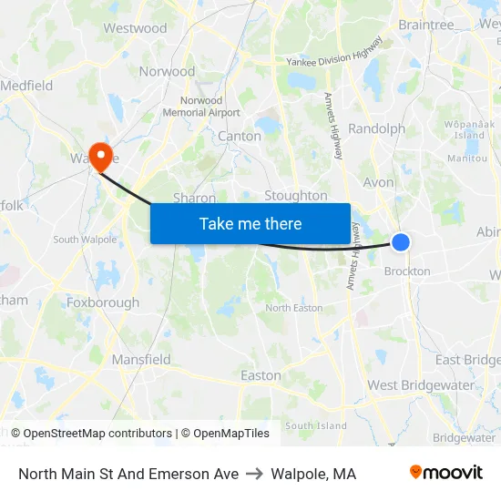 North Main St And Emerson Ave to Walpole, MA map