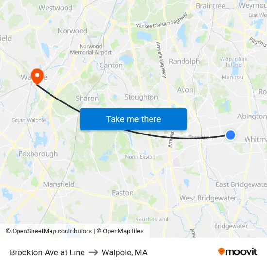 Brockton Ave at Line to Walpole, MA map