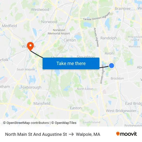 North Main St And Augustine St to Walpole, MA map