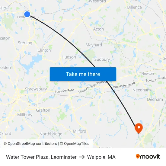 Water Tower Plaza, Leominster to Walpole, MA map
