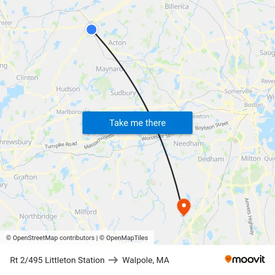 Rt 2/495 Littleton Station to Walpole, MA map