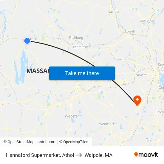Hannaford Supermarket, Athol to Walpole, MA map
