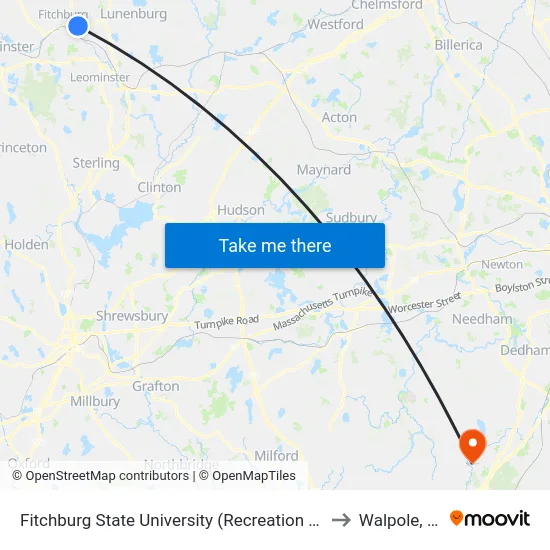 Fitchburg State University (Recreation Center) to Walpole, MA map