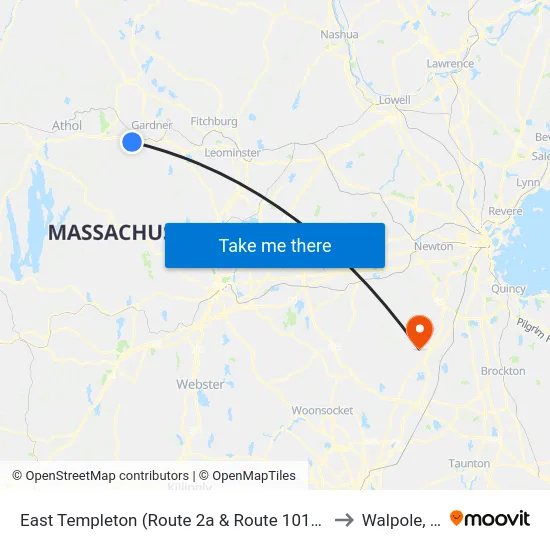 East Templeton (Route 2a & Route 101),Gardner to Walpole, MA map
