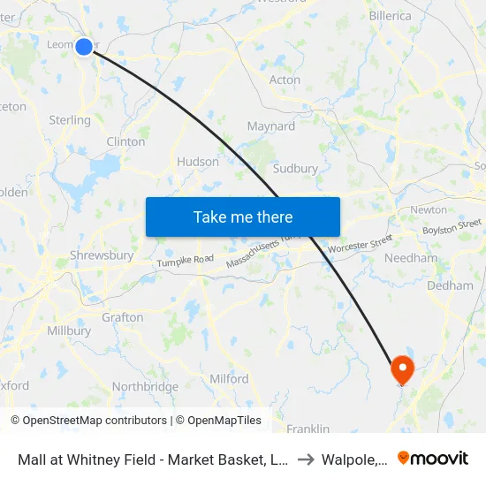 Mall at Whitney Field - Market Basket, Leominster to Walpole, MA map