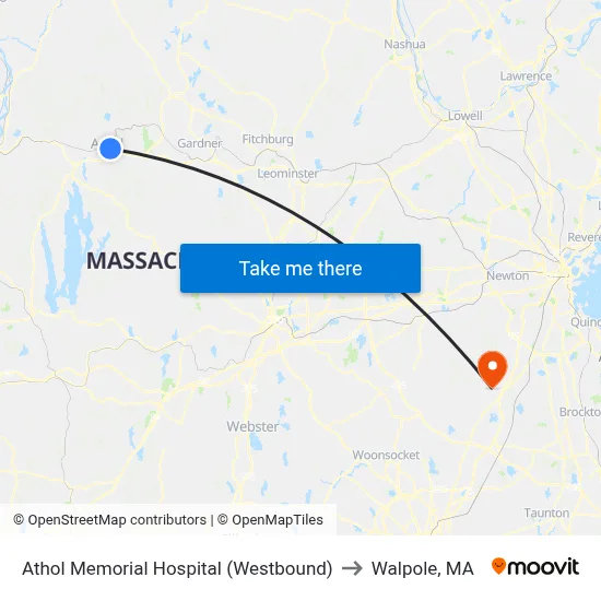 Athol Memorial Hospital (Westbound) to Walpole, MA map