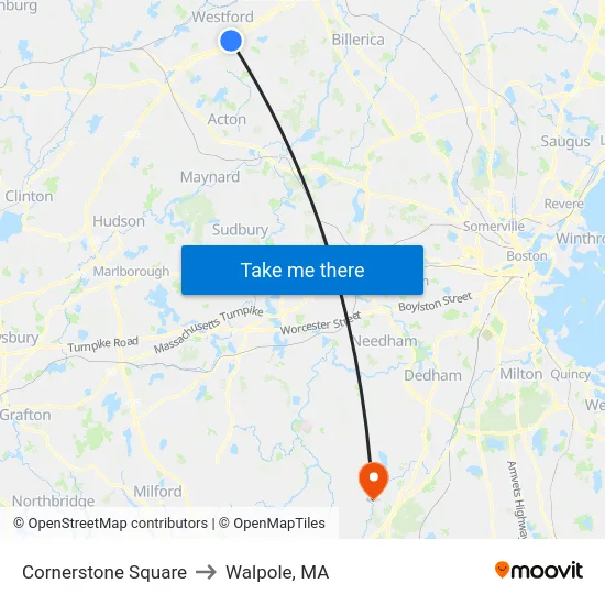 Cornerstone Square to Walpole, MA map