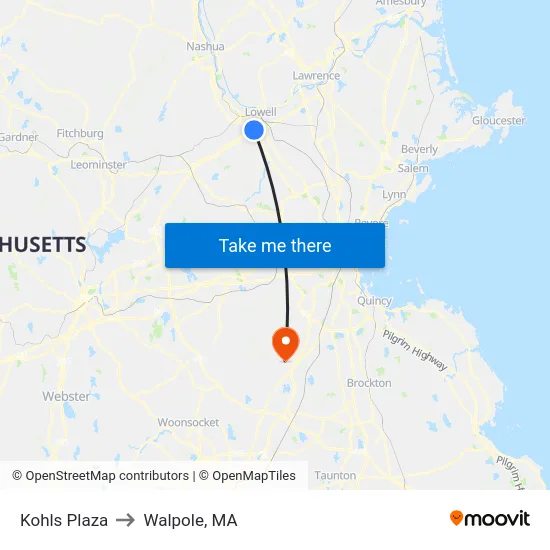 Kohls Plaza to Walpole, MA map