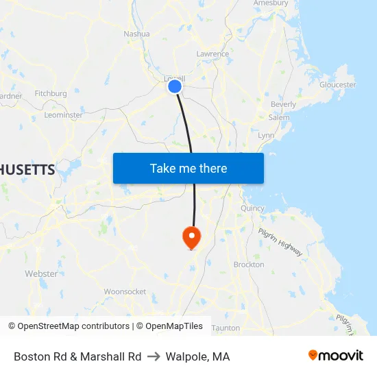 Boston Rd & Marshall Rd to Walpole, MA map